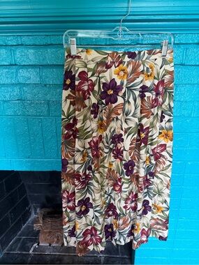 Alfred Dunner Cream Midi Skirt with Purple, Burgundy & Mustard Floral Print